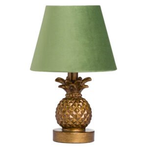 Antique Gold Pineapple Lamp With Artichoke Green Velvet Shade