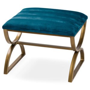 Navy And Brass Ribbed Footstool