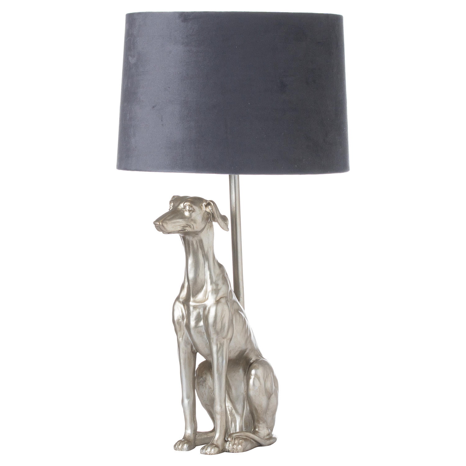 William The Whippet Silver Table Lamp With Grey Velvet Shade