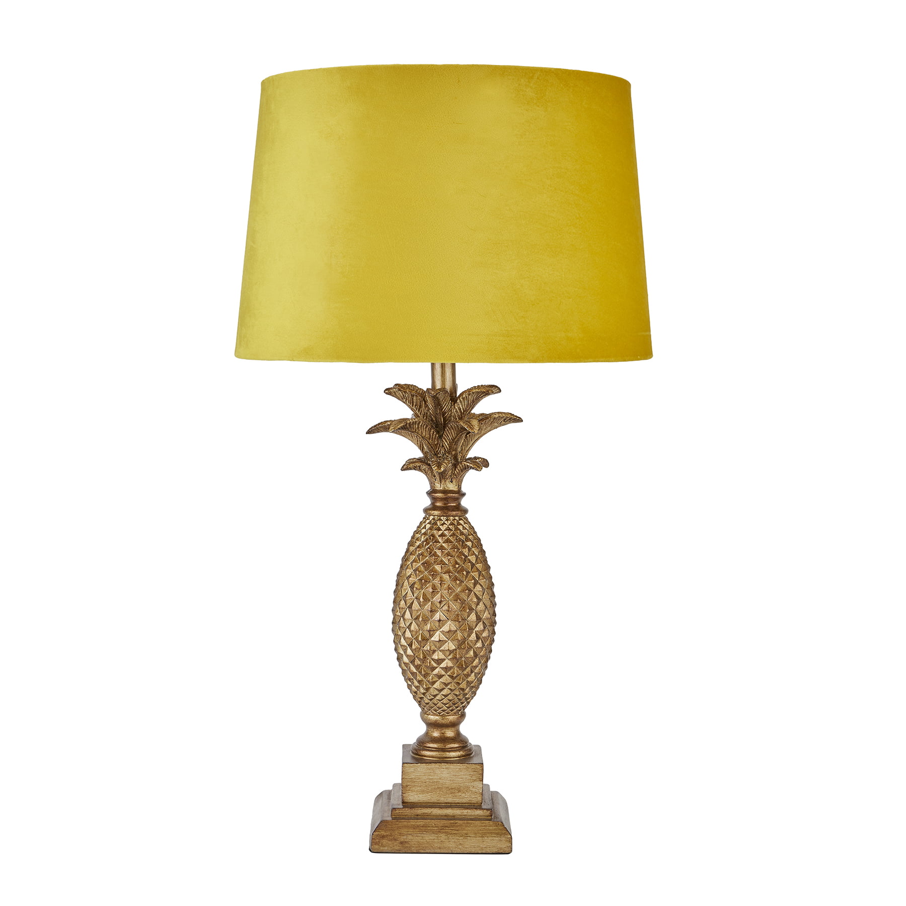 Tall Gold Pineapple Lamp With Mustard Velvet Shade