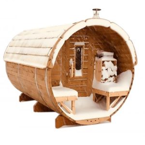 Sauna barrel with eco friendly roof