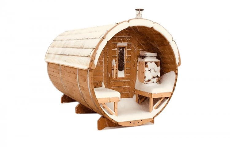 Sauna barrel with eco friendly roof