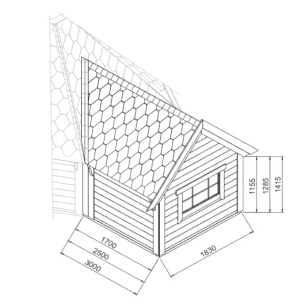 Grill cabin with extensions 2.50 x 1.83 m (empty or with sauna room) are packed on a pallet (L x W x H): 4.55 x 1.20 x 2.55 m.