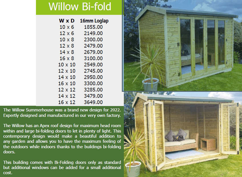 The Willow Summerhouse Size and Prices 2026