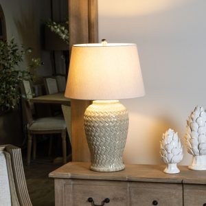 Woven Ceramic Table Lamp With Linen Shade Longsight