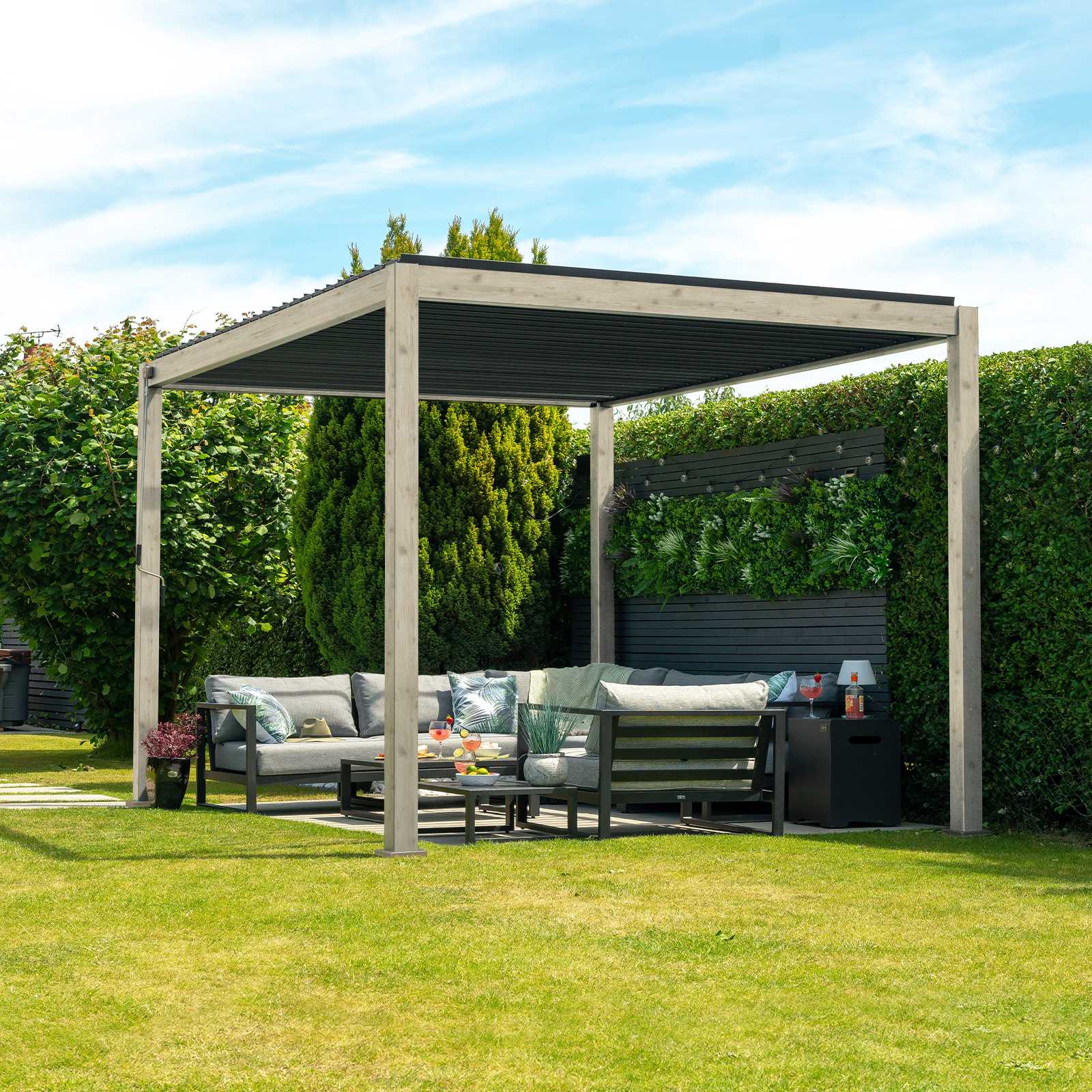 Nova - Titan Aluminium Pergola - 3m x 3m Square - Wood Look