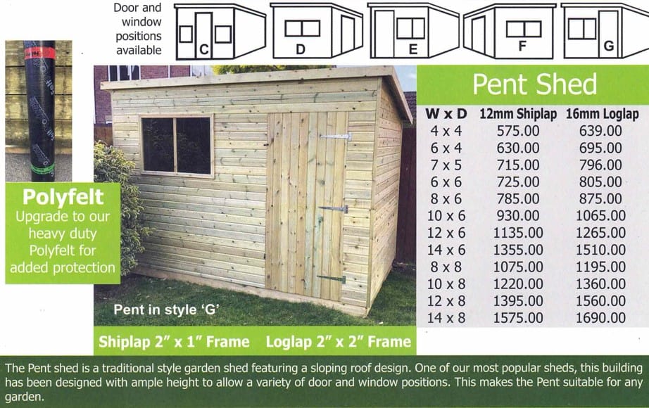 Tanalised Pent Shed Prices 2026 small