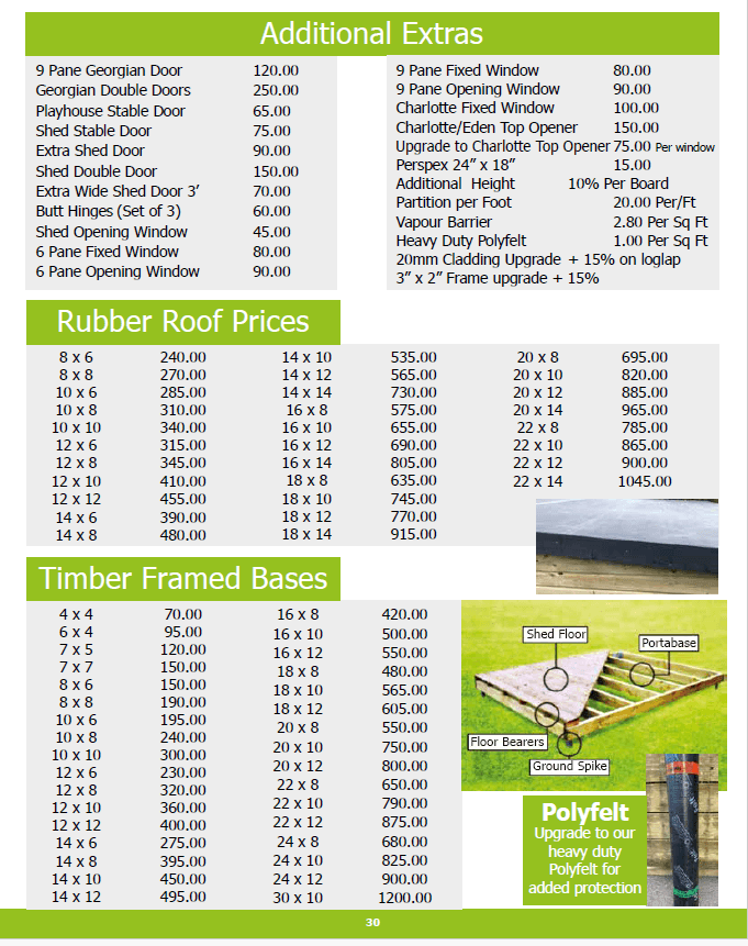 Shed Summerhouses Optional Extras 2026
